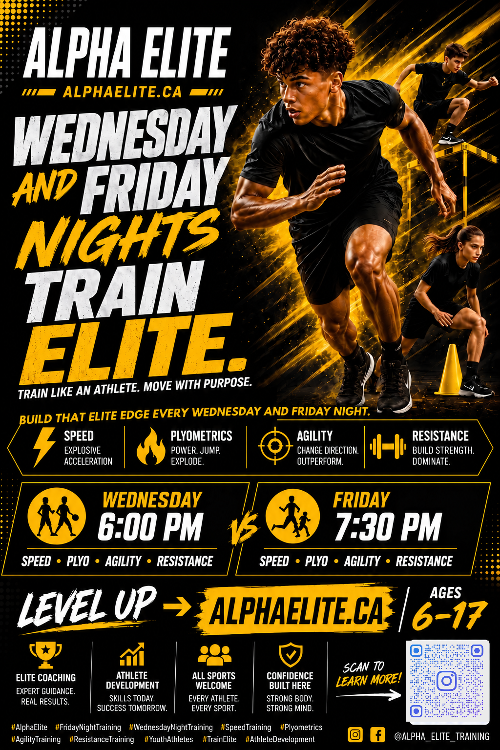Alpha Elite Wednesday and Friday nights training flyer